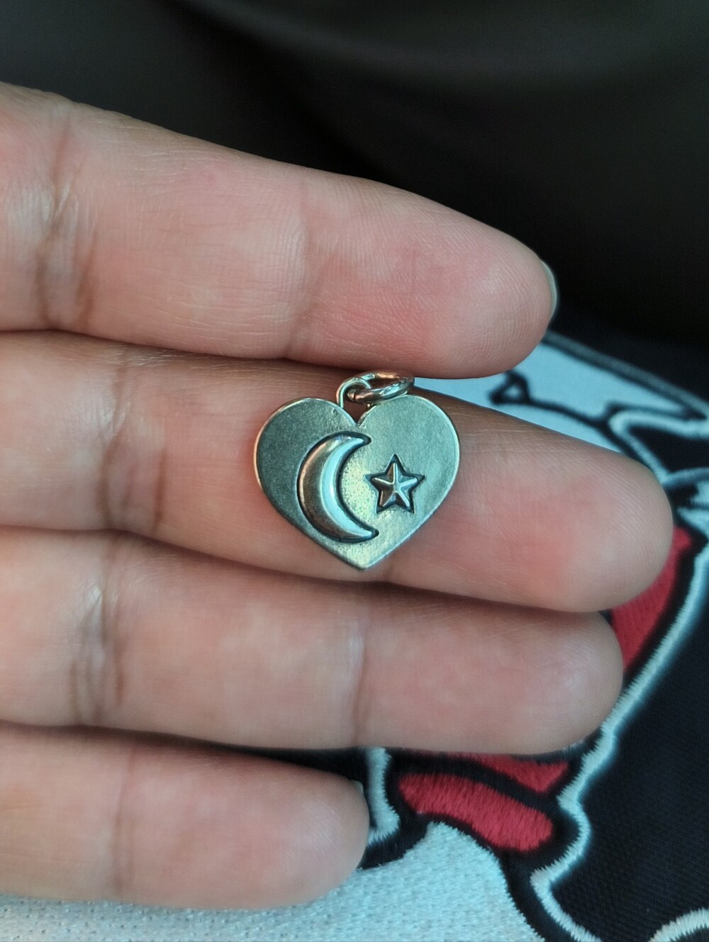 925 Silver Heart with Moon & Star Charm